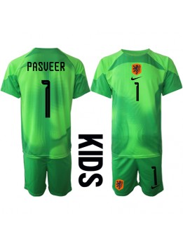 Billige Nederland Remko Pasveer #1 Keeper Hjemmedraktsett Barn VM 2022 Kortermet (+ Korte bukser)
